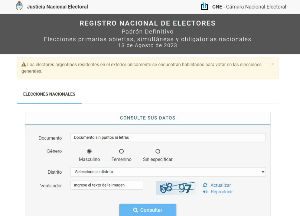 ¿Dónde voto? Está disponible para consultar online el padrón con los lugares de votación para las PASO
