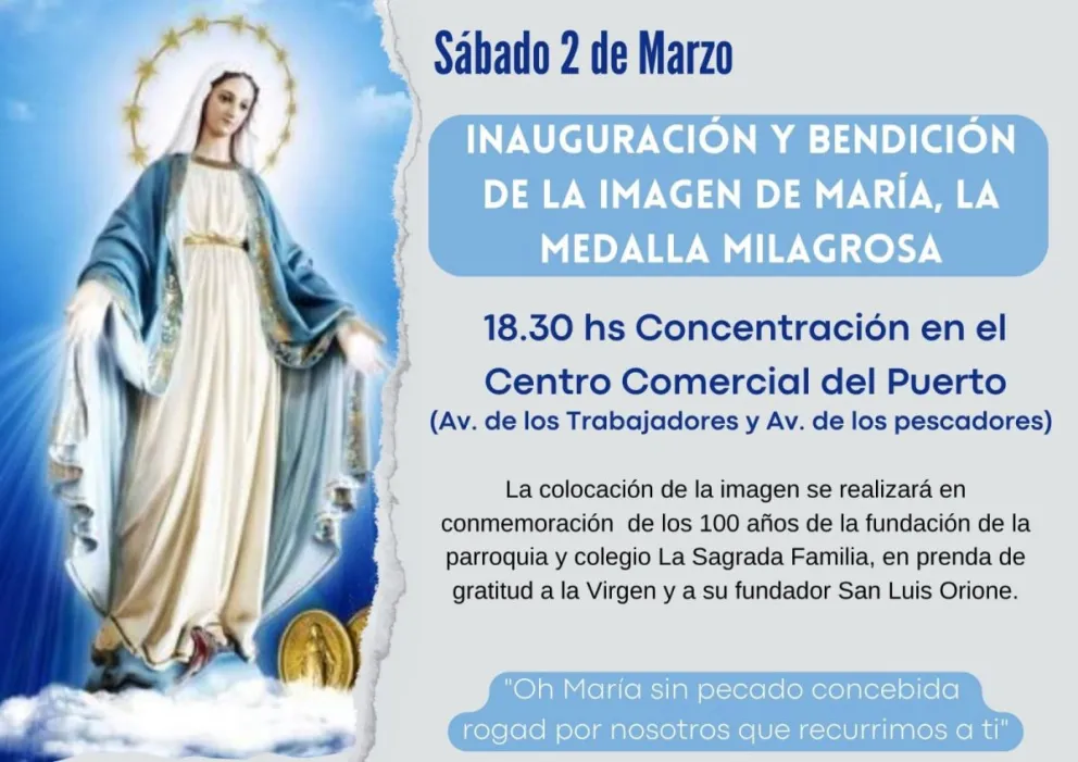 Inaugurarán la imagen de la Virgen María en el Puerto de Mar del Plata 